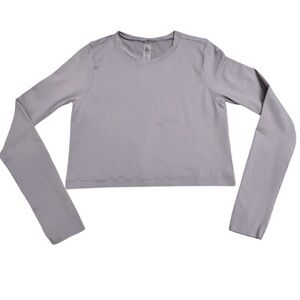 Body Garage Light Grey Long Sleeve Stretchy Crew Neck Yoga Workout Crop L